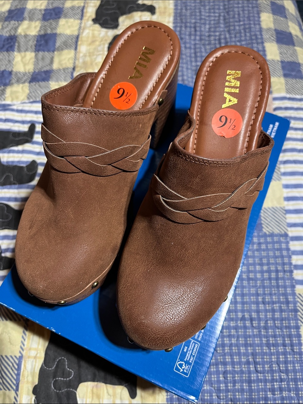 MIA Brown Braided Slip-On Clog Mules